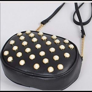 See New Pics - New black handbag w. Pearls